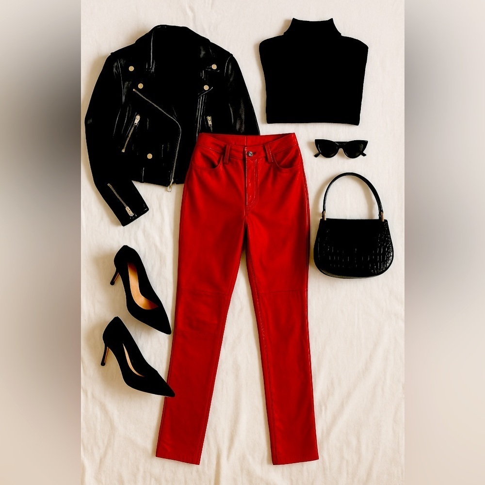 2010 Ralph Lauren Black Label Red Leather Pants Edgy Rare Find Women’s Size 2/Sm